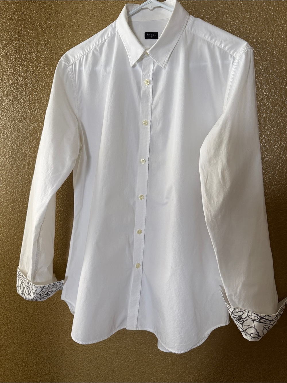 Paul Smith White Men's Button-Down Dress Shirt with Contrast Cuffs